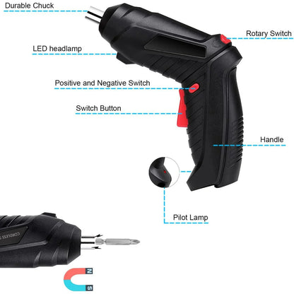 3.6V Cordless Electric Screwdriver Set USB Charging 3Nm Screw Gun with LED Light