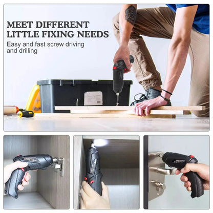 3.6V Cordless Electric Screwdriver Set USB Charging 3Nm Screw Gun with LED Light