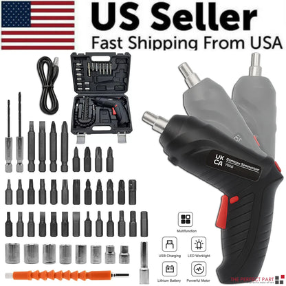 3.6V Cordless Electric Screwdriver Set USB Charging 3Nm Screw Gun with LED Light