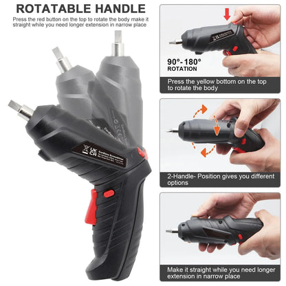 3.6V Cordless Electric Screwdriver Set USB Charging 3Nm Screw Gun with LED Light